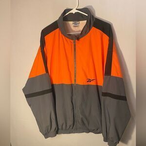 Vintage 90s Reebok Track Jacket Lined Windbreaker Gray Orange Size Large Clean